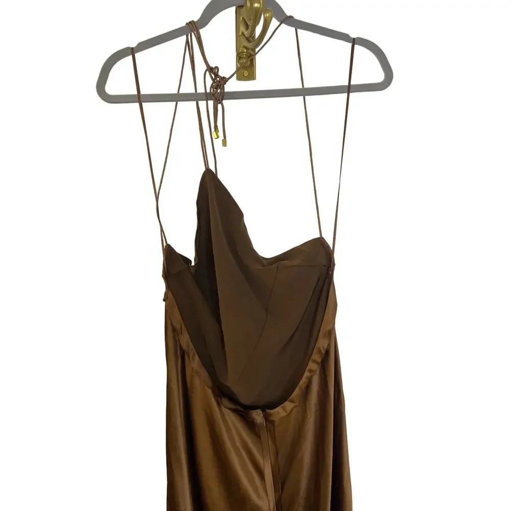 Retrofete Sylvia Dress Maxi Halter Satin Patchwork Raw Edge Formal Party Prom XL - Picture 10 of 15